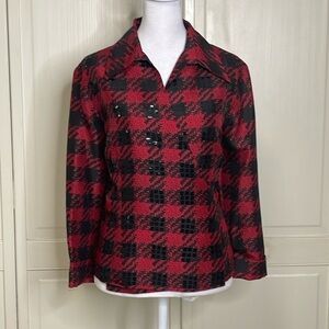 ICE Women’s Red Buffalo Plaid Silk Wrap Blazer Long Sleeve Size 12